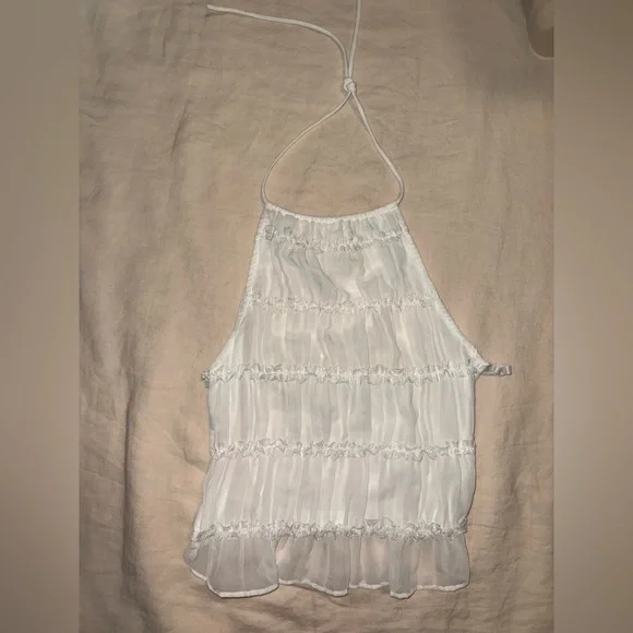 White Halter Neck Smocked Top - Picture 3 of 7